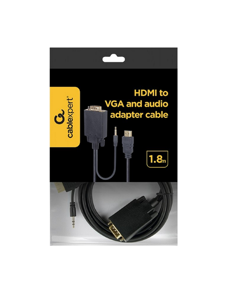 Видео кабель Cablexpert A-HDMI-VGA-03-6, HDMI (M) - VGA D-Sub + 3.5 mm Jack, 1,8м, Чёрный