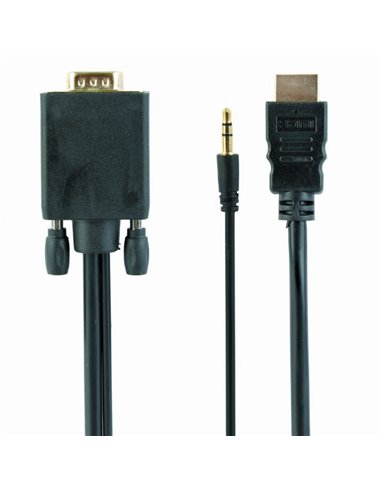 Видео кабель Cablexpert A-HDMI-VGA-03-6, HDMI (M) - VGA D-Sub + 3.5 mm Jack, 1,8м, Чёрный