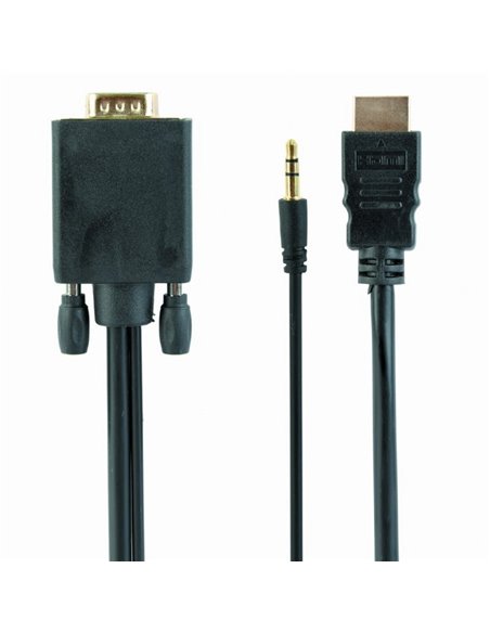 Видео кабель Cablexpert A-HDMI-VGA-03-6, HDMI (M) - VGA D-Sub + 3.5 mm Jack, 1,8м, Чёрный