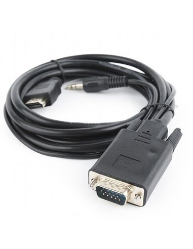 Видео кабель Cablexpert A-HDMI-VGA-03-6, HDMI (M) - VGA D-Sub + 3.5 mm Jack, 1,8м, Чёрный