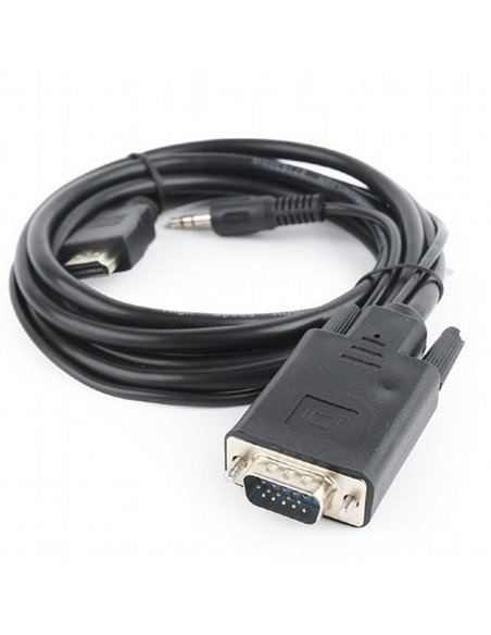 Видео кабель Cablexpert A-HDMI-VGA-03-6, HDMI (M) - VGA D-Sub + 3.5 mm Jack, 1,8м, Чёрный