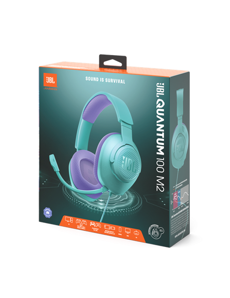 Игровая Гарнитура JBL Quantum 100M2, Проводной аналоговый, Cyan