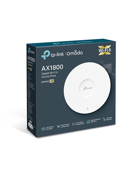 Wi-Fi AX Dual Band Access Point TP-LINK "EAP620 HD", 1775Mbps, MU-MIMO, Gbit Ports, Omada, PoE, 1000+ Concurrent Clients