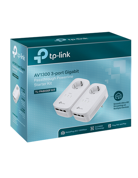 Powerline Adapter  TP-LINK TL-PA8030P KIT, AV1300, 1300 Mbps, Alb