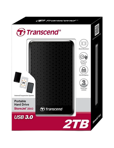 HDD portabil extern Transcend StoreJet 25A3, 2 TB, Negru (TS2TSJ25A3K)