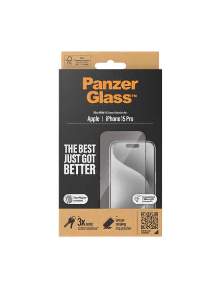 Защитное стекло PanzerGlass iPhone 15 Pro UWF wA, Прозрачный