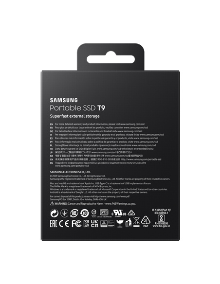 Внешний портативный SSD накопитель Samsung T9, 2 ТБ, Чёрный (MU-PG2T0B/EU)