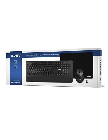 Set Tastatură + Mouse + Mouse Pad SVEN KB-C3800W, Fără fir, Negru