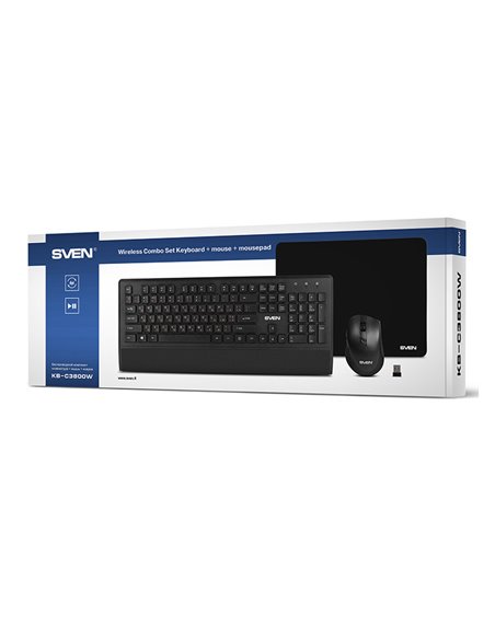 Set Tastatură + Mouse + Mouse Pad SVEN KB-C3800W, Fără fir, Negru