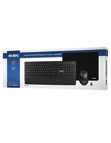 Set Tastatură + Mouse + Mouse Pad SVEN KB-C3800W, Fără fir, Negru