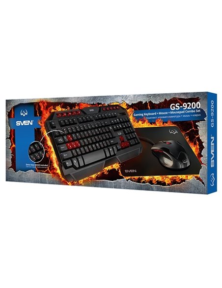 Set Tastatură + Mouse + Mouse Pad SVEN GS-9200, Cu fir, Negru/Rosu