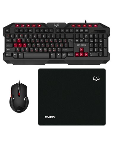 Set Tastatură + Mouse + Mouse Pad SVEN GS-9200, Cu fir, Negru/Rosu