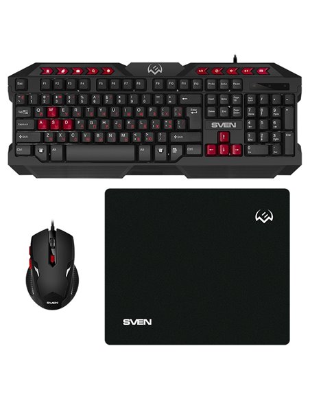 Set Tastatură + Mouse + Mouse Pad SVEN GS-9200, Cu fir, Negru/Rosu