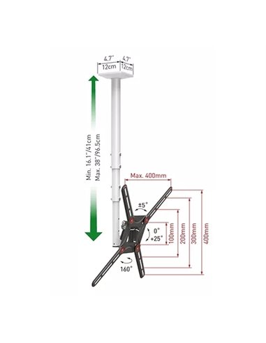 Suport TV tavan Full-motion BARKAN 3500, Alb