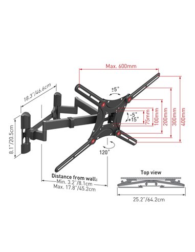 Suport TV de perete BARKAN BM464L, Negru