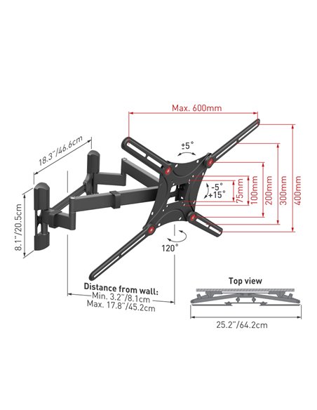 Suport TV de perete BARKAN BM464L, Negru