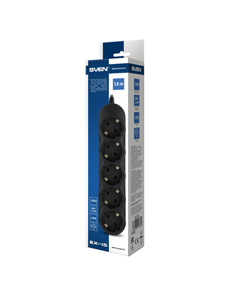Prelungitor electric SVEN EX-I5, 5 Prize, 1,8m, Negru