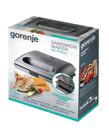 Aparat pentru sandwich multifunctional Gorenje SM703GCG, Argintiu