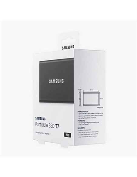 SSD portabil extern Samsung Portable SSD T7, 2 TB, Grey (MU-PC2T0T/WW)