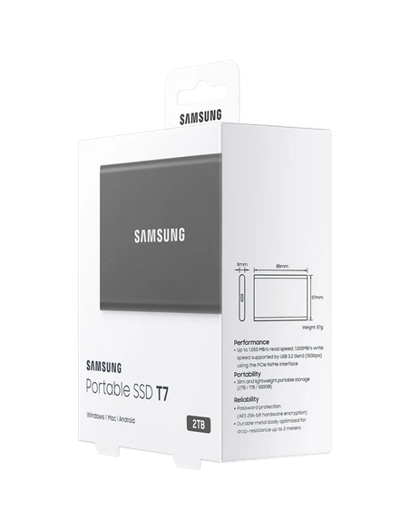 Внешний портативный SSD-накопитель Samsung Portable SSD T7, 2 TB, Grey (MU-PC2T0T/WW)