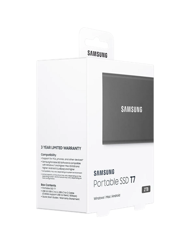 SSD portabil extern Samsung Portable SSD T7, 2 TB, Grey (MU-PC2T0T/WW)