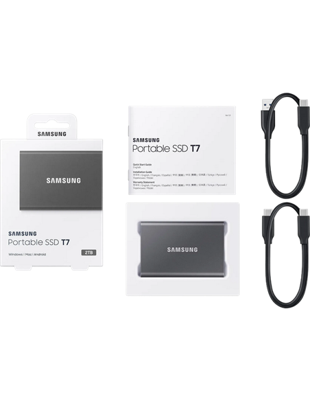 SSD portabil extern Samsung Portable SSD T7, 2 TB, Grey (MU-PC2T0T/WW)