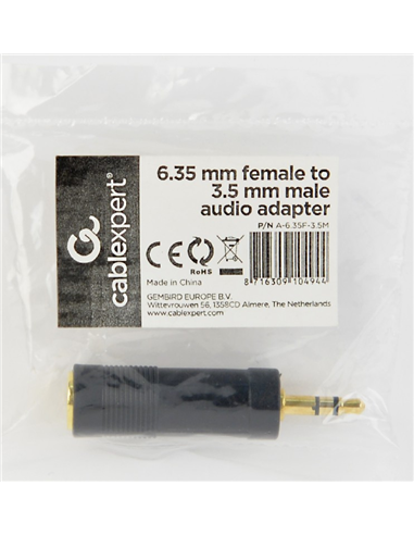 Audio Adaptor Cablexpert A-6.35F-3.5M, 6.35mm 3-pin (F) - 3.5mm 3-pin (M), Negru
