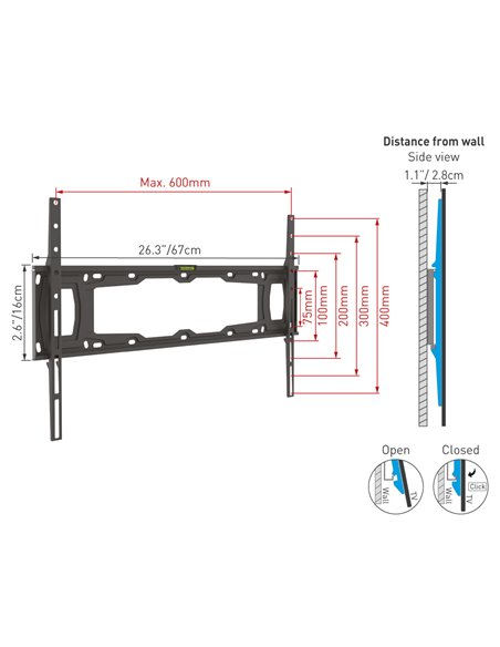 Suport fixat pe perete BARKAN E400+, Negru