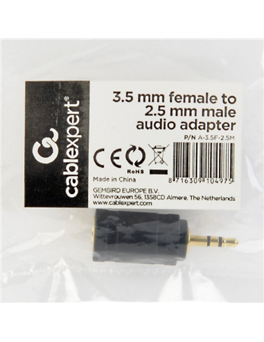 Аудио адаптер Cablexpert A-3.5F-2.5M, 3.5mm 3-pin (F) - 2.5mm 3-pin (M), Чёрный