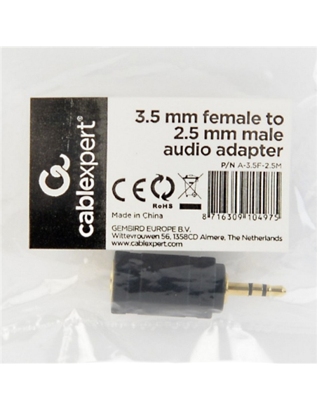 Аудио адаптер Cablexpert A-3.5F-2.5M, 3.5mm 3-pin (F) - 2.5mm 3-pin (M), Чёрный