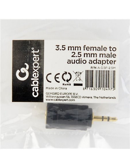 Аудио адаптер Cablexpert A-3.5F-2.5M, 3.5mm 3-pin (F) - 2.5mm 3-pin (M), Чёрный