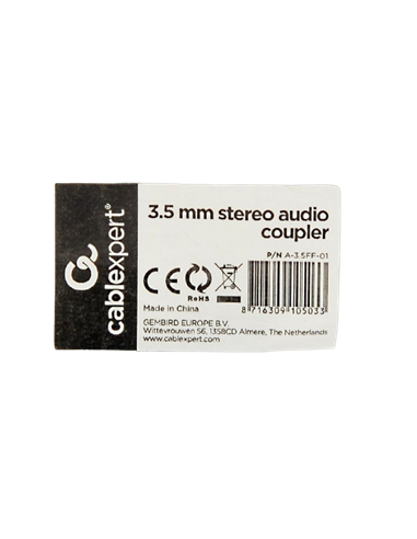 Аудио адаптер Cablexpert A-3.5FF-01, 3.5mm 3-pin (F) - 3.5mm 3-pin (F), Чёрный