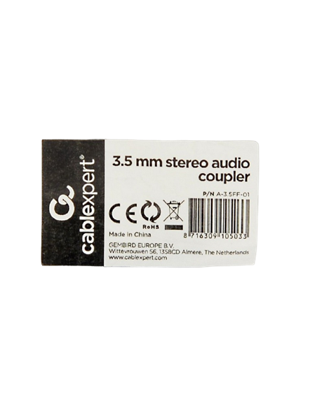 Аудио адаптер Cablexpert A-3.5FF-01, 3.5mm 3-pin (F) - 3.5mm 3-pin (F), Чёрный