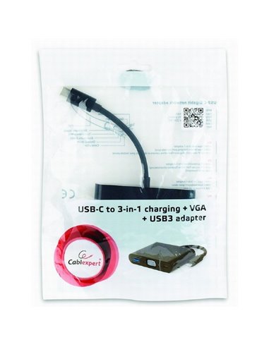 Видеоадаптер Cablexpert A-CM-VGA3in1-01, Type-C - , 0,15м, Чёрный