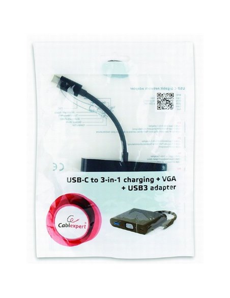 Adaptor Video Cablexpert A-CM-VGA3in1-01, Type-C - , 0,15m, Negru