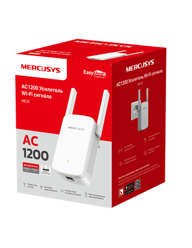 Amplificator de semnal Wi‑Fi MERCUSYS ME30, 300 Mbps, 867 Mbps, Alb