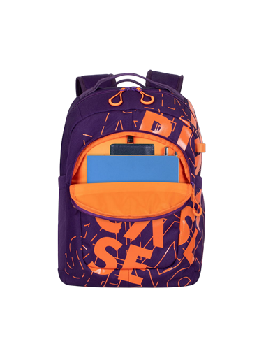 Rucsac zilnic RivaCase Heide, 15.6", Poliester, Violet/Portocaliu