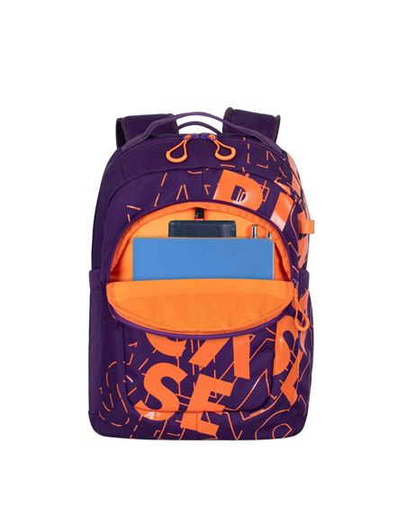 Rucsac zilnic RivaCase Heide, 15.6", Poliester, Violet/Portocaliu