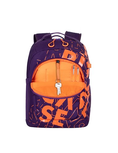 Rucsac zilnic RivaCase Heide, 15.6", Poliester, Violet/Portocaliu