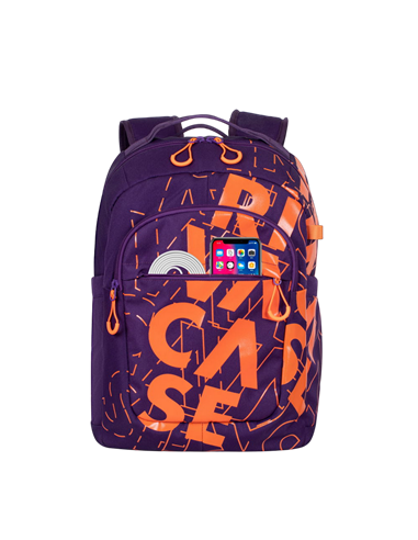 Rucsac zilnic RivaCase Heide, 15.6", Poliester, Violet/Portocaliu