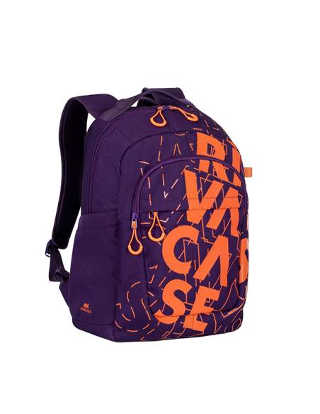 Rucsac zilnic RivaCase Heide, 15.6", Poliester, Violet/Portocaliu