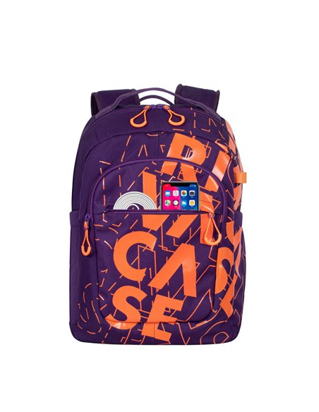 Rucsac zilnic RivaCase Heide, 15.6", Poliester, Violet/Portocaliu