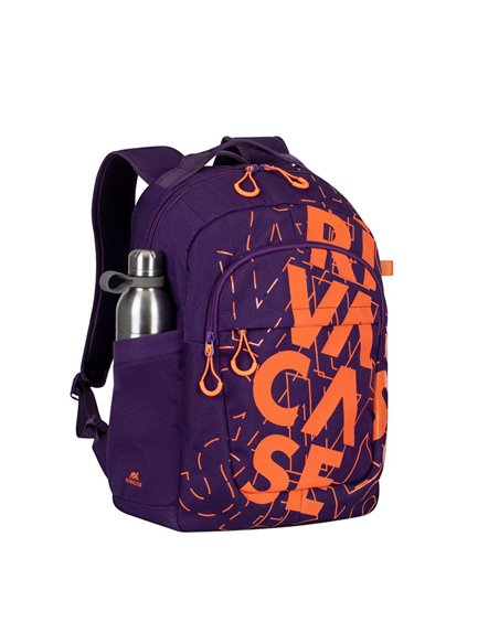 Rucsac zilnic RivaCase Heide, 15.6", Poliester, Violet/Portocaliu