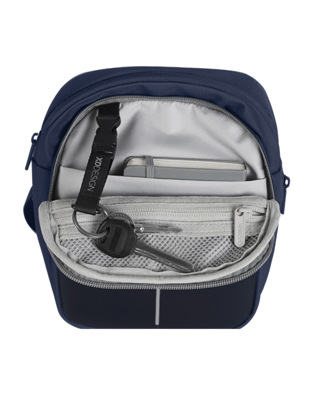 Geantă pe umăr Bobby Boxy Sling, Polietilen tereftalat reciclat, Bleumarin
