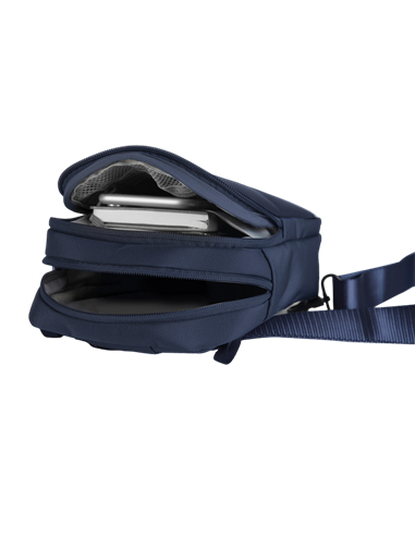 Geantă pe umăr Bobby Boxy Sling, Polietilen tereftalat reciclat, Bleumarin