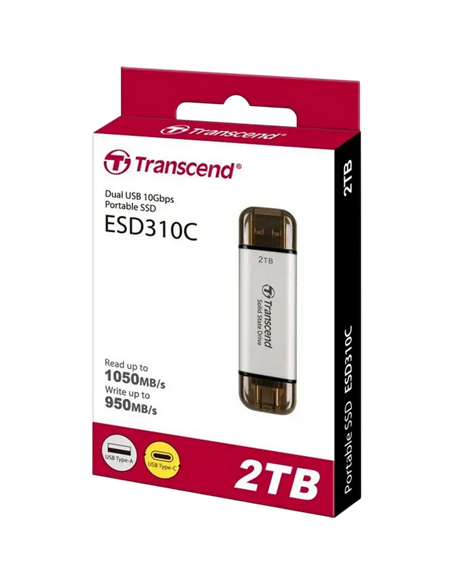 Внешний портативный SSD накопитель Transcend ESD310S, 2 ТБ, Серебристый (TS2TESD310S)