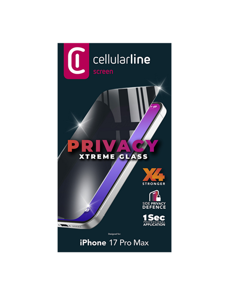 Sticlă de protecție Cellularline Tempered Glass Privacy pentru Apple iPhone 17 Pro Max, Negru