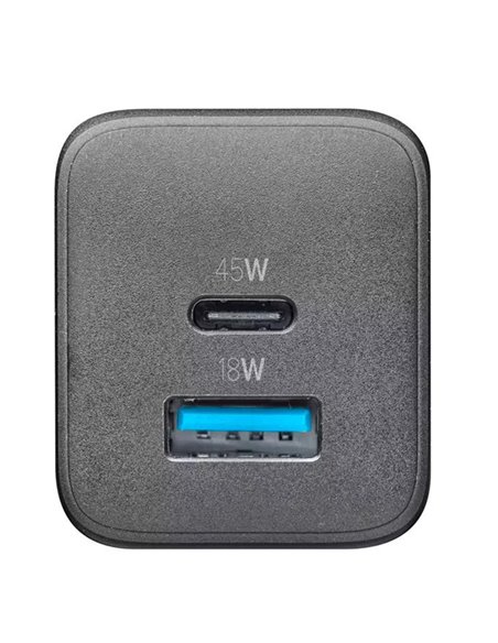 Încărcător Cellularline Wall Charger GAN, 2 Ports, 45W, 45W, Negru