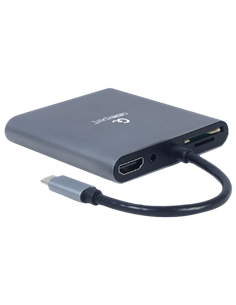Видеоадаптер Cablexpert A-CM-COMBO6-01, USB Type-C - VGA, HDMI, USB Type-C, USB Type-A, SD card-reader, Серый