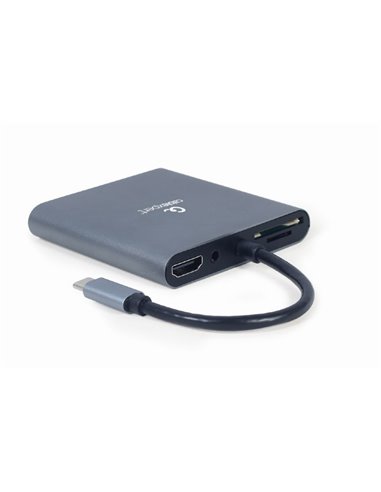 Видеоадаптер Cablexpert A-CM-COMBO6-01, USB Type-C - VGA, HDMI, USB Type-C, USB Type-A, SD card-reader, Серый